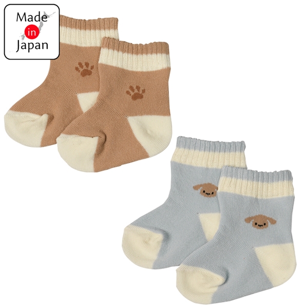 新生児オーガニックソックス 2足組 いぬ　サックス サックス 7~9cm