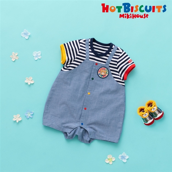 [ギフト] ショートオール＆ソックスセット【BOX付き】 ブルー　[ミキハウス　ホットビスケッツ] ブルー 70cm