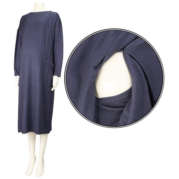 再値下!!【SALE】[授乳口付き]長袖デニムライクワンピース　ネイビー ネイビー M