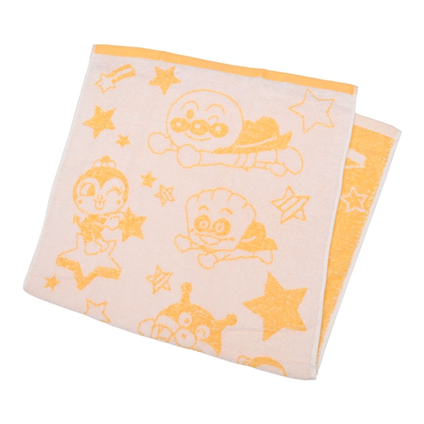 【SALE】ふわふわミニバスタオル アンパンマン おほしさま柄 オレンジ 50×100cm