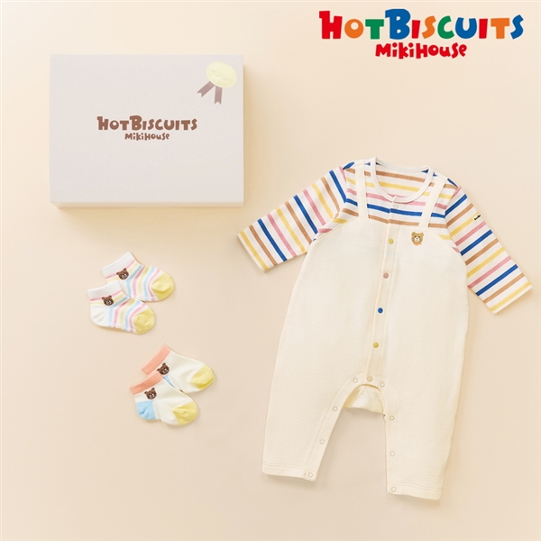 [ギフト] カバーオール＆ソックスセット【BOX付き】 マルチカラー　[ミキハウス　ホットビスケッツ] マルチカラー 70cm