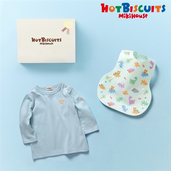 [ギフト] Tシャツ＆スタイセット 【BOX付き】 グリーン　[ミキハウス　ホットビスケッツ] グリーン