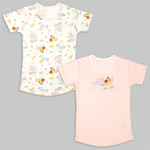[キッズ]半袖　丸首シャツ２枚組　プリンセス　ピンク ピンク 100cm