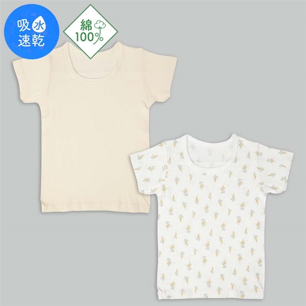 [キッズ]まいにちコットン　半袖　丸首シャツ　２枚組　ミモザ　アイボリー アイボリー 100cm