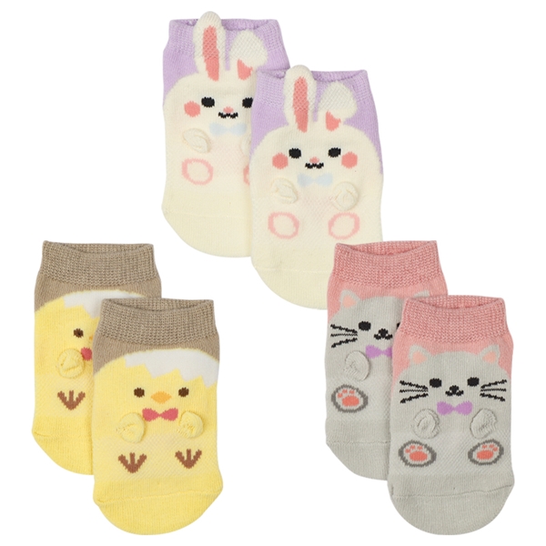 [ベビー]アンクルソックス３足組　リボン動物 パープル パープル 9~14cm