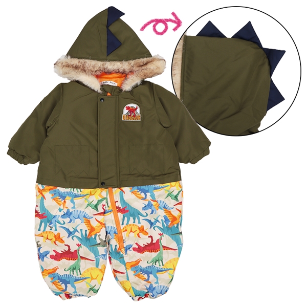 【SALE】[ベビー]２５防寒オックス恐竜柄ダルマコンビ　カーキ カーキ 95cm
