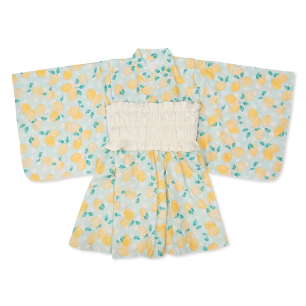 【SALE】[ベビー]帯付ベビー浴衣ワンピース　レモン グリーン 80cm