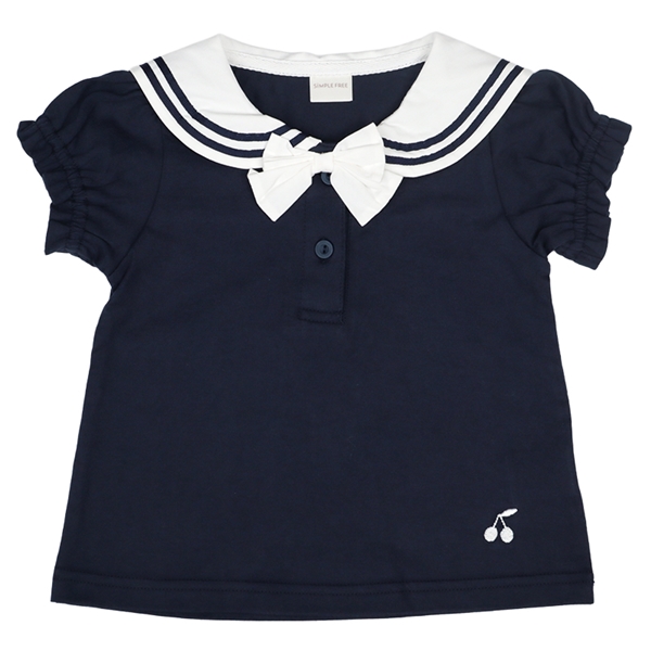 【SALE】[ベビー]半袖Tシャツ　セーラー衿布帛 ネイビー ネイビー 80cm
