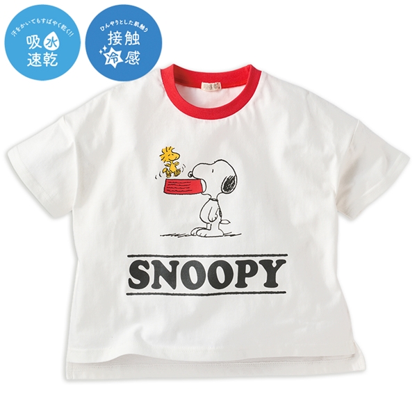[キッズ]半袖Tシャツ　ロゴ　機能性　スヌーピー　ホワイト ホワイト 100cm
