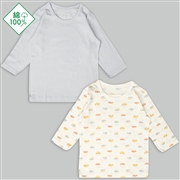再値下!!【SALE】[ベビー]速く乾く　長袖　丸首シャツ　２枚組　くるま　サックス