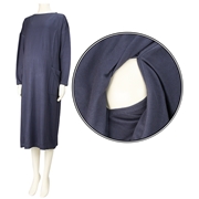 再値下!!【SALE】[授乳口付き]長袖デニムライクワンピース　ネイビー