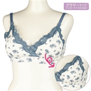 【SALE】[グラマーサイズ]ナチュラルフィットブラ　花柄　ブルー