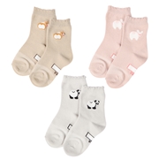 [キッズ]クルーソックス３足組　おしり動物　ベージュ