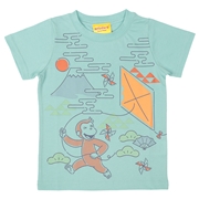 再値下!!【SALE】[ベビー]半袖Ｔシャツ　おさるのジョージ　和柄　サックス