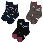 [キッズ]クルーソックス３足組　宇宙 ネイビー