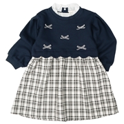 再値下!!【SALE】[キッズ]長袖ワンピース　切替 ネイビー