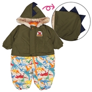 【SALE】[ベビー]２５防寒オックス恐竜柄ダルマコンビ　カーキ