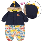 【SALE】[ベビー]２５防寒オックス恐竜柄ダルマコンビ　ネイビー