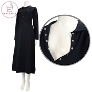 【SALE】[授乳仕様]長袖ウォッシャブルニット襟付きワンピース　ネイビー