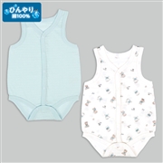 【SALE】[ベビー]ひんやり綿１００％　袖なしロンパース２枚組　前開き　くま