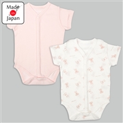 [日本製]ロンパース2枚組　半袖　前開き　うさぎ　ピンク[通販限定]