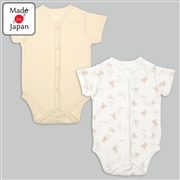 [日本製]ロンパース2枚組　半袖　前開き　くま　ベージュ[通販限定]