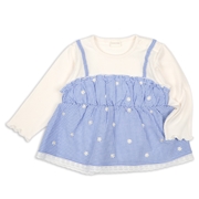 【SALE】[ベビー]長袖Ｔシャツ　レイヤード風　チェック刺しゅう　ブルー