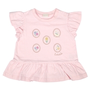【SALE】[ベビー]袖フリルTシャツ　刺しゅう ピンク