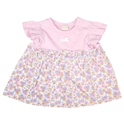 【SALE】[ベビー]袖フリルTシャツ　胸切替え ピンク