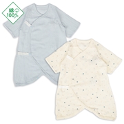 [スナップタイプ]モスリンガーゼコンビ肌着２枚組ス　サックス