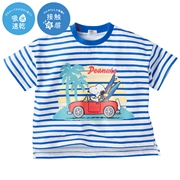 [キッズ]半袖Tシャツ　ボーダー　機能性　スヌーピー　ブルー