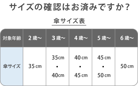 サイズの確認はお済ですか？ 傘サイズ表