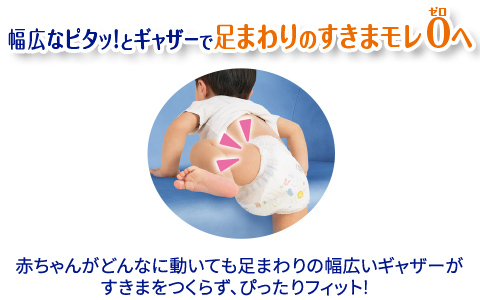 幅広なピタッ!とギャザーで足まわりのすきまモレ0へ