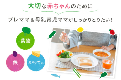 大切な赤ちゃんのためにプレママ＆母乳育児ママがしっかりとりたい！葉酸、鉄、カルシウム